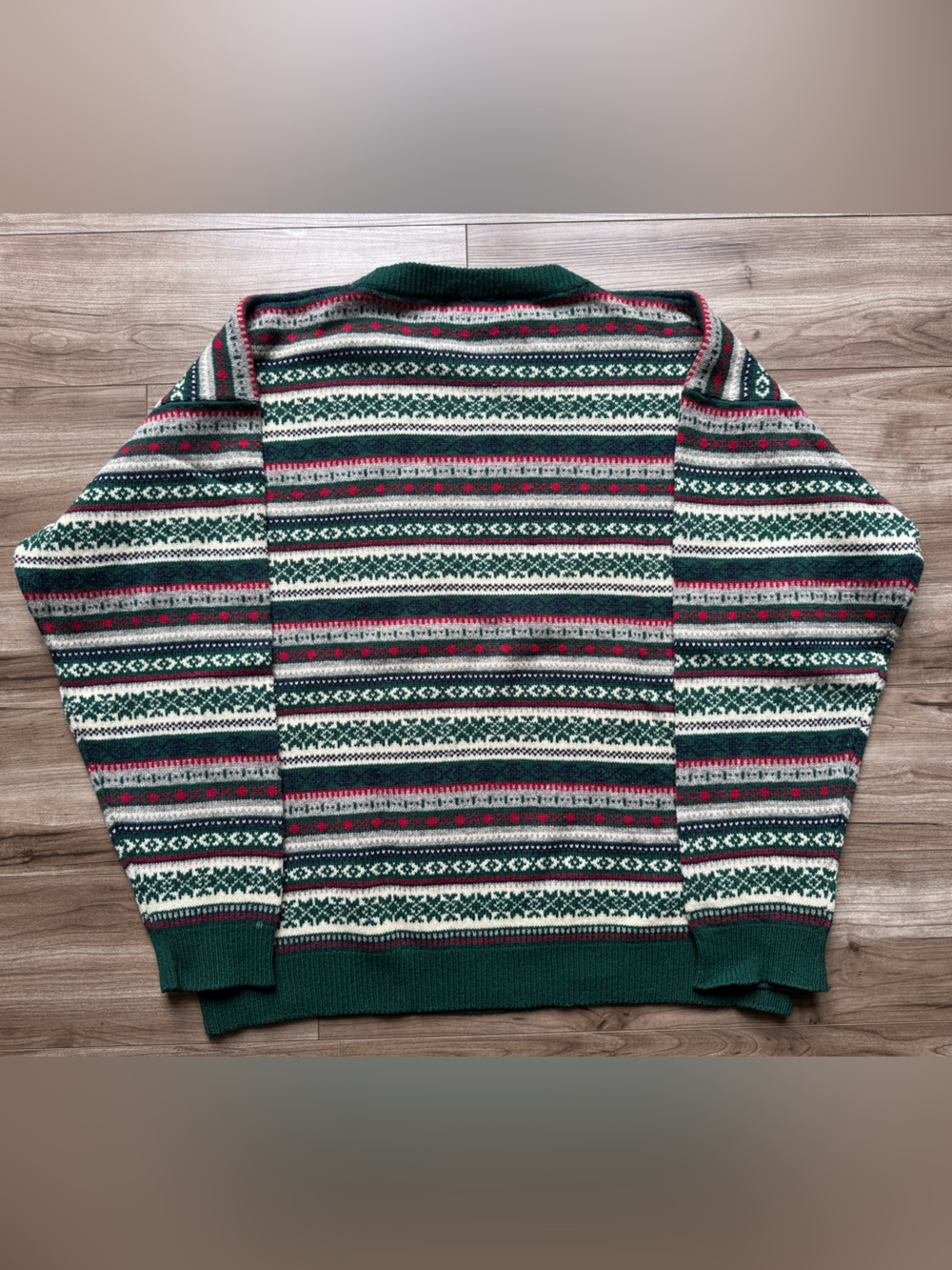Eddie Bauer Fair Isle Crewneck Lambswool Sweater Size Large Nordic pattern green - Picture 6 of 8